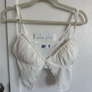 Tiger Mist White Lace Detail Crop Top